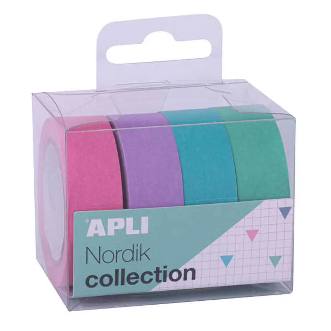 Apli Nordik Pack con 4 Cintas Adhesivas de Papel Washi 15mmx10m - Decoracion y Manualidades - Colores Surtidos 1