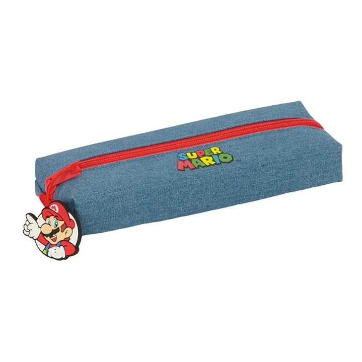Safta Super Mario Portatodo Rectangular - Goma Elastica Trasera - Cremallera - 22x4x7cm - Color Rojo y Azul 1