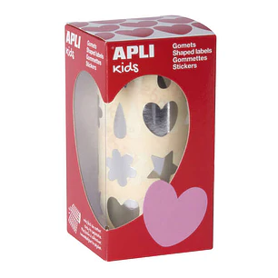 Apli Gomets Formas Surtidas Plata - 720 Gomets por Rollo - Adhesivo Permanente - Facil Separacion
