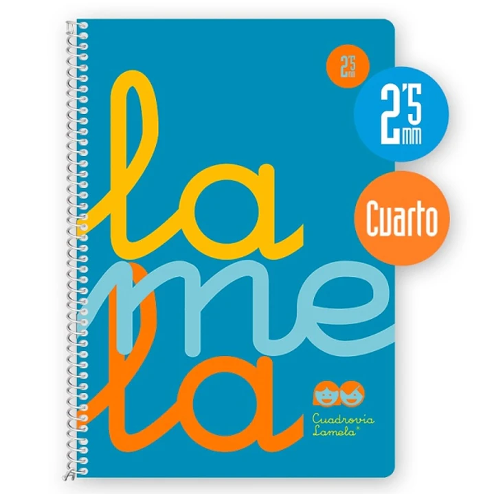 Lamela Cuaderno Espiral con 80 Hojas de 90g/m2 con Margen - Formato Cuarto - Pauta Cuadrovia de 2.5mm - Cubierta Extra Dura - Papel Offset Blanco Extr 1