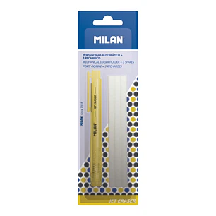 Milan Jet Eraser Portagomas Automatico - Redondo - 3 Gomas de Recambio - Colores Surtidos