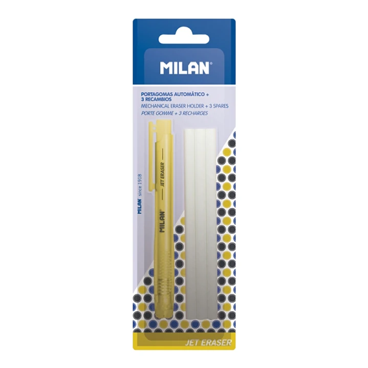 Milan Jet Eraser Portagomas Automatico - Redondo - 3 Gomas de Recambio - Colores Surtidos 1