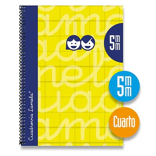 Lamela Cuaderno Espiral con 80 Hojas de 70g/m2 con Margen - Formato Cuarto - Pauta Cuadrovia de 5mm - Cubierta Extra Dura - Papel Offset Blanco Extra 