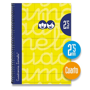 Lamela Cuaderno Espiral con 80 Hojas de 70g/m2 con Margen - Formato Cuarto - Pauta Cuadrovia de 2.5mm - Cubierta Extra Dura - Papel Offset Blanco Extr