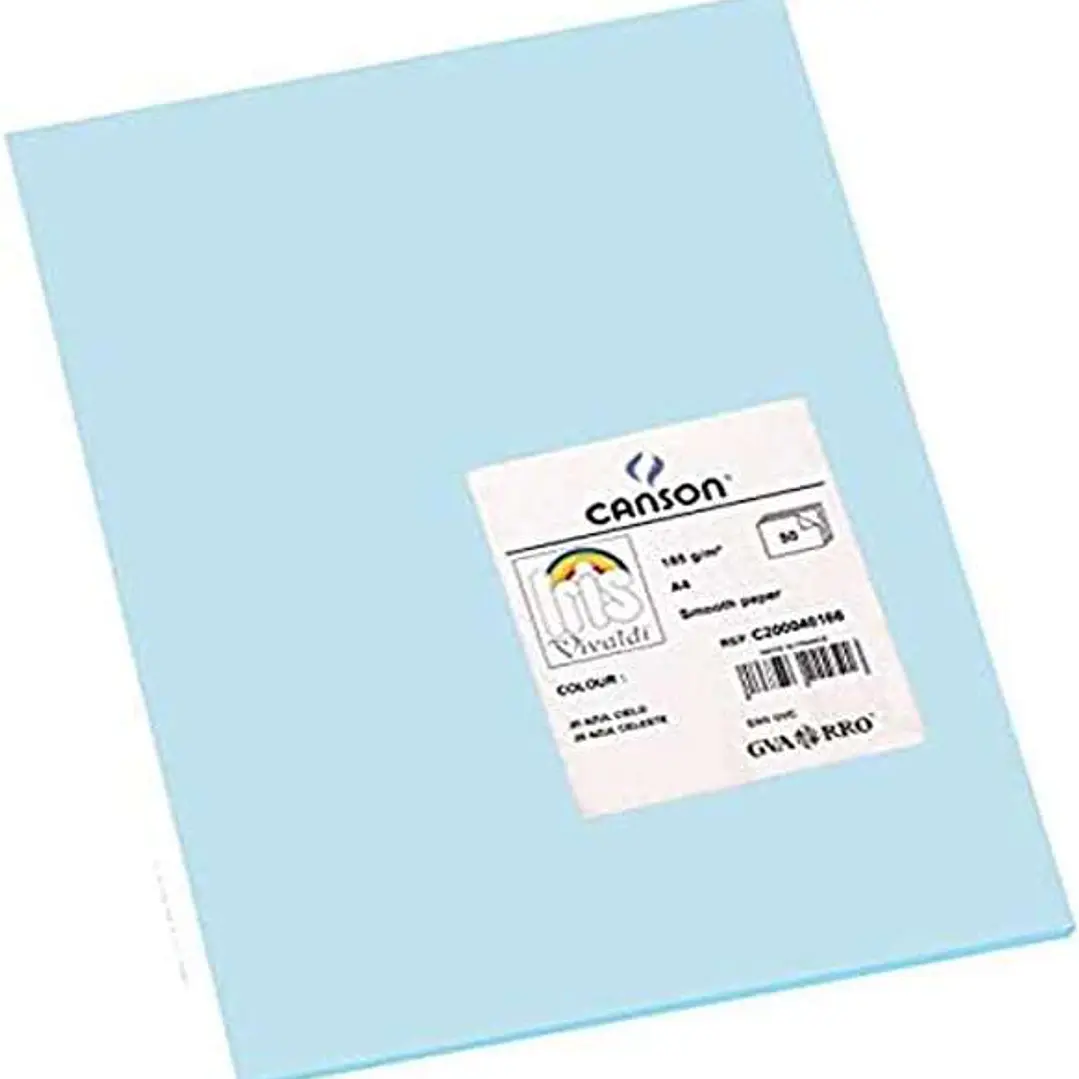Canson Guarro Pack de 50 Cartulinas Iris A4 de 185g - 21x29.7cm - Color Azul Cielo 1