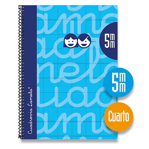 Lamela Cuaderno Espiral con 80 Hojas de 70g/m2 con Margen - Formato Cuarto - Pauta Cuadrovia de 5mm - Cubierta Extra Dura - Papel Offset Blanco Extra 