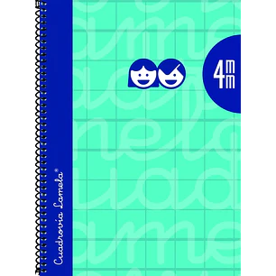Lamela Cuaderno Espiral con 80 Hojas de 90g/m2 con Margen - Formato Cuarto - Pauta Cuadrovia de 4mm - Cubierta Extra Dura - Papel Offset Blanco Extra 