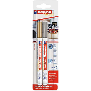 Edding 4085 Pack de 2 Rotuladores de Tiza Liquida - Punta Redonda - Trazo 1-3mm - Olor Neutro - Color Oro y Plata