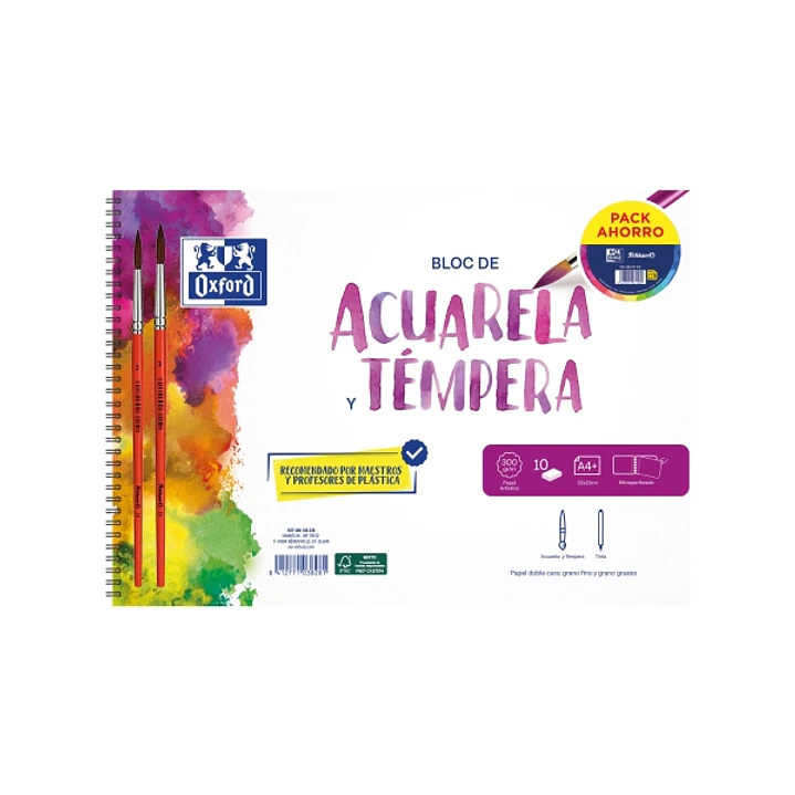Oxford Bloc de Espiral para Acuarelas - Formato A4 - Pinceles Incluidos - 10 Hojas de 300g 1