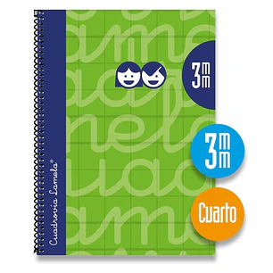 Lamela Cuaderno Espiral con 80 Hojas de 70g/m2 con Margen - Formato Cuarto - Pauta Cuadrovia de 3mm - Cubierta Extra Dura - Papel Offset Blanco Extra 