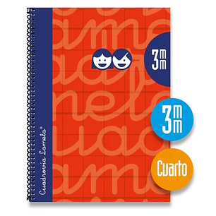 Lamela Cuaderno Espiral con 80 Hojas de 70g/m2 con Margen - Formato Cuarto - Pauta Cuadrovia de 3mm - Cubierta Extra Dura - Papel Offset Blanco Extra 