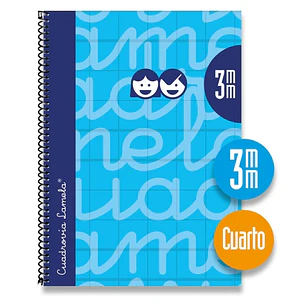 Lamela Cuaderno Espiral con 80 Hojas de 70g/m2 con Margen - Formato Cuarto - Pauta Cuadrovia de 3mm - Cubierta Extra Dura - Papel Offset Blanco Extra 