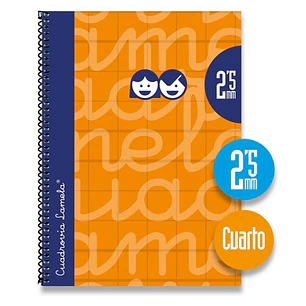 Lamela Cuaderno Espiral con 80 Hojas de 70g/m2 con Margen - Formato Cuarto - Pauta Cuadrovia de 2.5mm - Cubierta Extra Dura - Papel Offset Blanco Extr