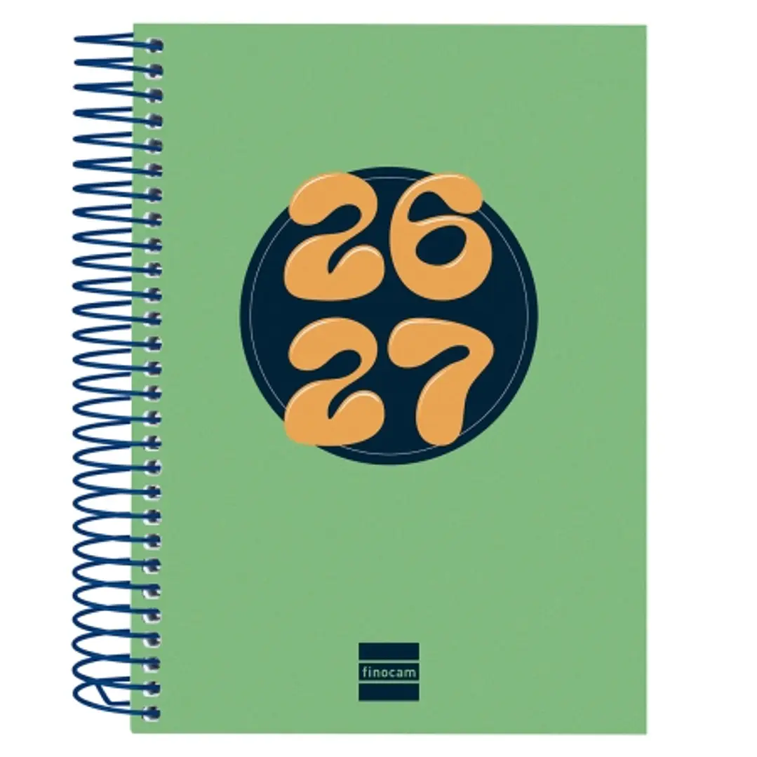 Finocam Cool Agenda Escolar 26/27 en Catalan - 1 Dia por Pagina - Formato 8º - 120x164mm - Tapas de Carton Forrado - Papel de 80g/m2 - Espiral Metalic 1