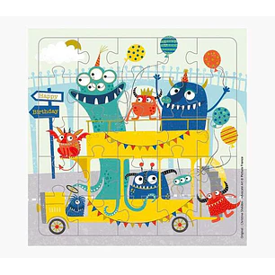 Pictura Tarjeta Puzzle Monstruos de 25 Piezas + Tarjeta Plegada - Troquelado - 15.5x15.5cm - Incluye Sobre Blanco y Envoltorio de Celofan - Papel con 