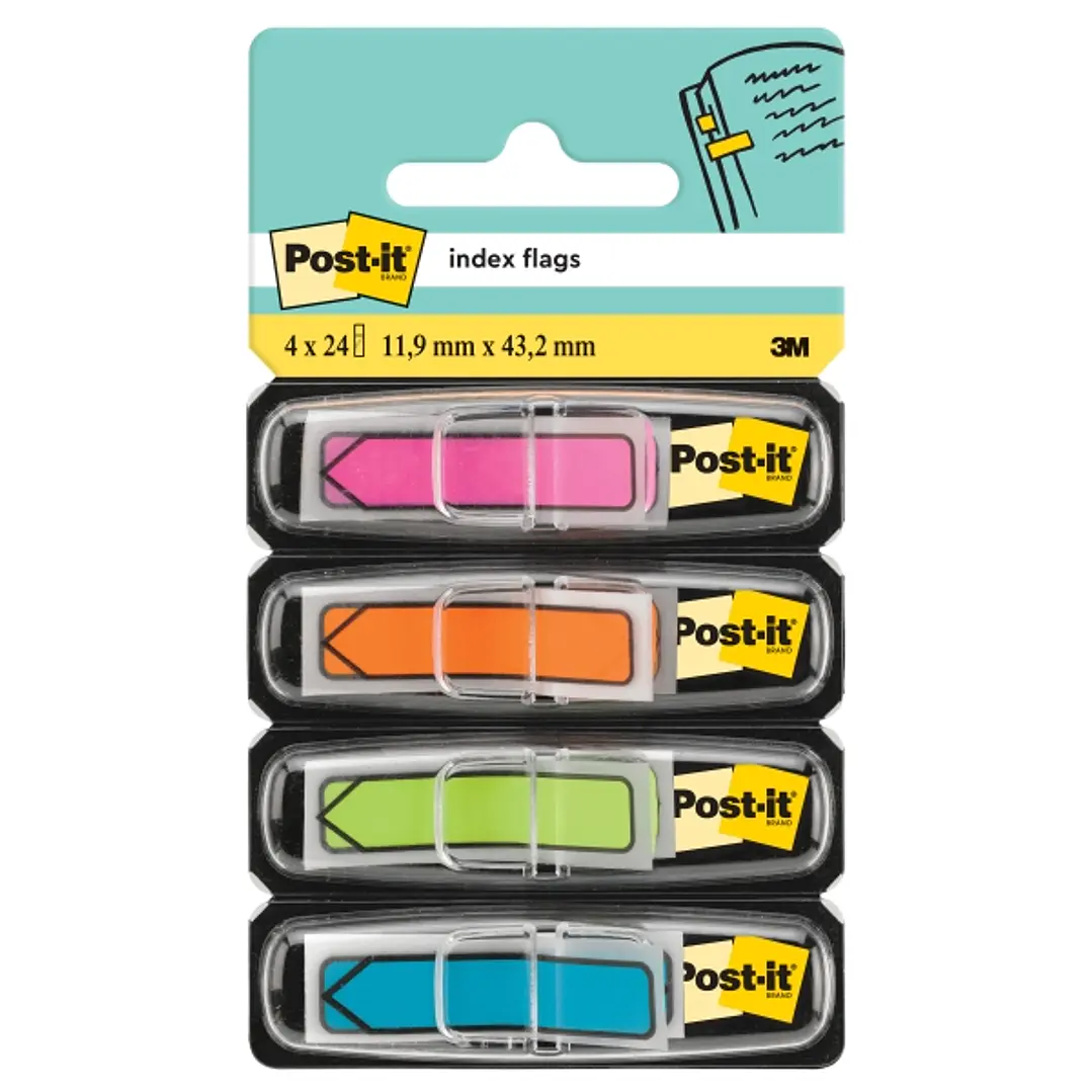 Post-It Index Pack de 4 Dispensadores con 24 Marcadores de Indice Reposicionables - Forma Rectangular - Colores Surtidos 1