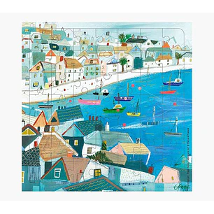 Pictura Tarjeta Puzzle Vista del Puerto de 49 Piezas + Tarjeta Plegada - Troquelado - 15.5x15.5cm - Incluye Sobre Blanco y Envoltorio de Celofan - Pap