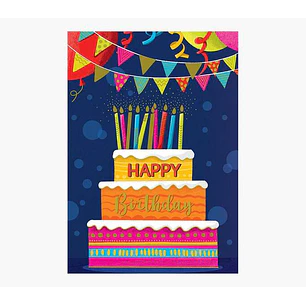 Pictura Tarjeta Zig-Zag - 15x22cm - Tematica Tarta de Cumpleaños - Triptica sin Envoltorio - Incluye Sobre Blanco - Papel con Certificacion FSC