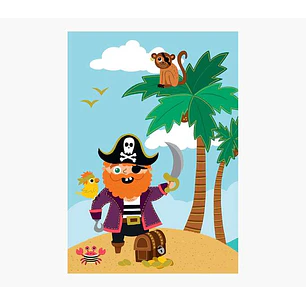 Pictura Tarjeta Zig-Zag - 15x22cm - Tematica Piratas - Tarjeta Triptica - Incluye Sobre Blanco - Papel con Certificacion FSC
