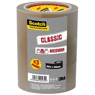 Scotch Classic Pack con 3 Precintos de Embalaje 50mm x 66m - Color Marron