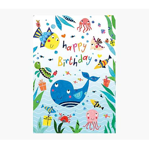 Pictura Tarjeta Zig-Zag - 15x22cm - Tematica Animales Marinos - Tarjeta Triptica - Incluye Sobre Blanco - Papel con Certificacion FSC