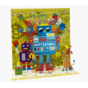 Pictura Tarjeta 3D Pop-Up - 16x16cm - Tematica Robots - Embolsada Individualmente - Incluido Sobre Blanco - Papel con Certificacion FSC