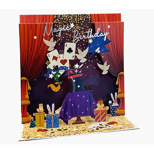 Pictura Tarjeta 3D Pop-Up - 16x16cm - Tematica de Magia - Embolsada Individualmente en Celofan - Incluido Sobre Blanco - Papel con Certificacion FSC