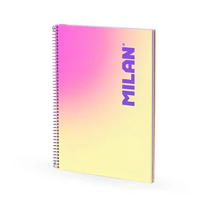 Milan Sunset Cuaderno Espiral Formato A4 Cuadricula 5x5mm - 90 Hojas de 95 gr/m2 - Microperforado, Bandas de Color y 4 Taladros - Color Amarillo/Rosa