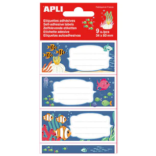 Apli Etiquetas Adhesivas Escolares Fondos Marinos - Tamaño 81x36mm - Adhesivo Permanente de Alta Calidad - Ideal para Identificar Libros y Cuadernos -