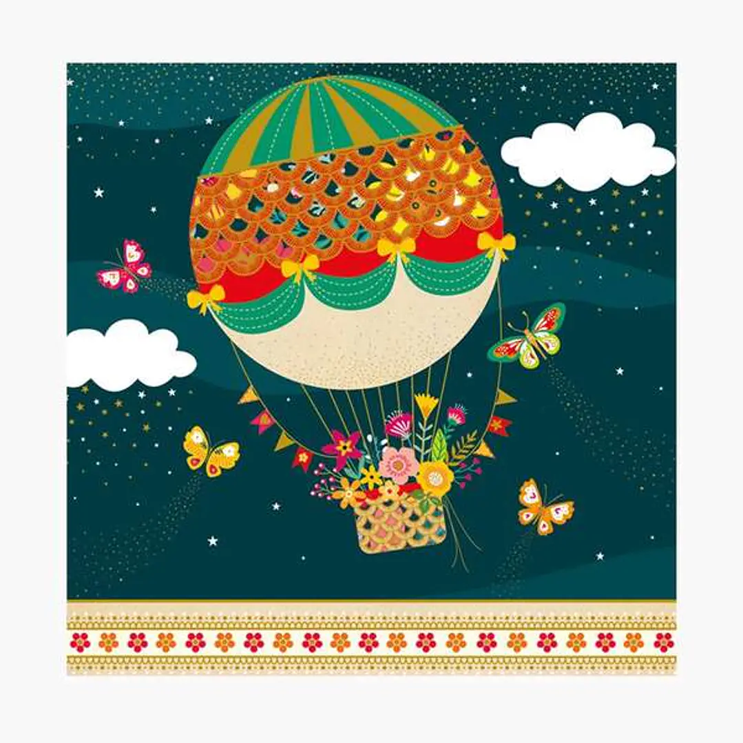 Pictura Tarjeta Arabesque - 16x16cm - Tematica Globo Aerostatico - Tarjeta Triptica sin Envoltorio - Incluido Sobre Blanco - Papel con Certificacion F 1