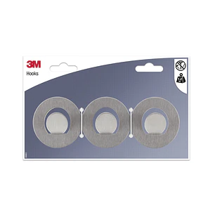 3M Ganchos Adhesivos en Barra Metalica - Barra con 3 Ganchos - Soporta hasta 1.2kg - Color Gris/Titanio