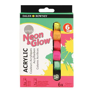 Daler Rowney Simply Pack de 6 Pinturas Acrilicas 12ml - Colores Surtidos Neon
