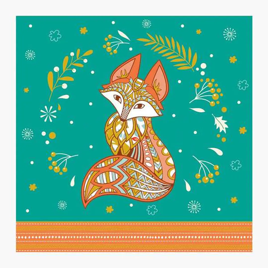 Pictura Tarjeta Arabesque - 16x16cm - Tematica Zorro - Tarjeta Triptica sin Envoltorio - Incluye Sobre Blanco - Papel con Certificacion FSC 1
