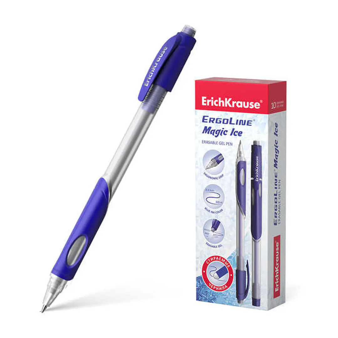 Erichkrause Boligrafo de Gel Borrable Ergoline Magic Ice - Punta de 0,5mm - Tinta de Gel de Secado Rapido - Cuerpo Semitransparente - Color Azul 1