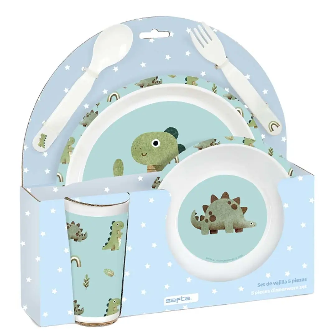 Safta Dinos Set de Menaje Infantil - PVC sin BPA - 260x90x260mm - Color Azul Claro 1