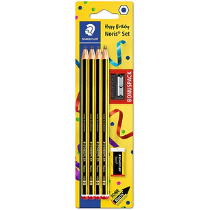 Staedtler Noris 120 Pack de 8 Lapices de Grafito Hexagonales + Goma de Borrar + Sacapuntas - Mina HB Ultrarresistente de 2mm - Madera de Bosques Soste