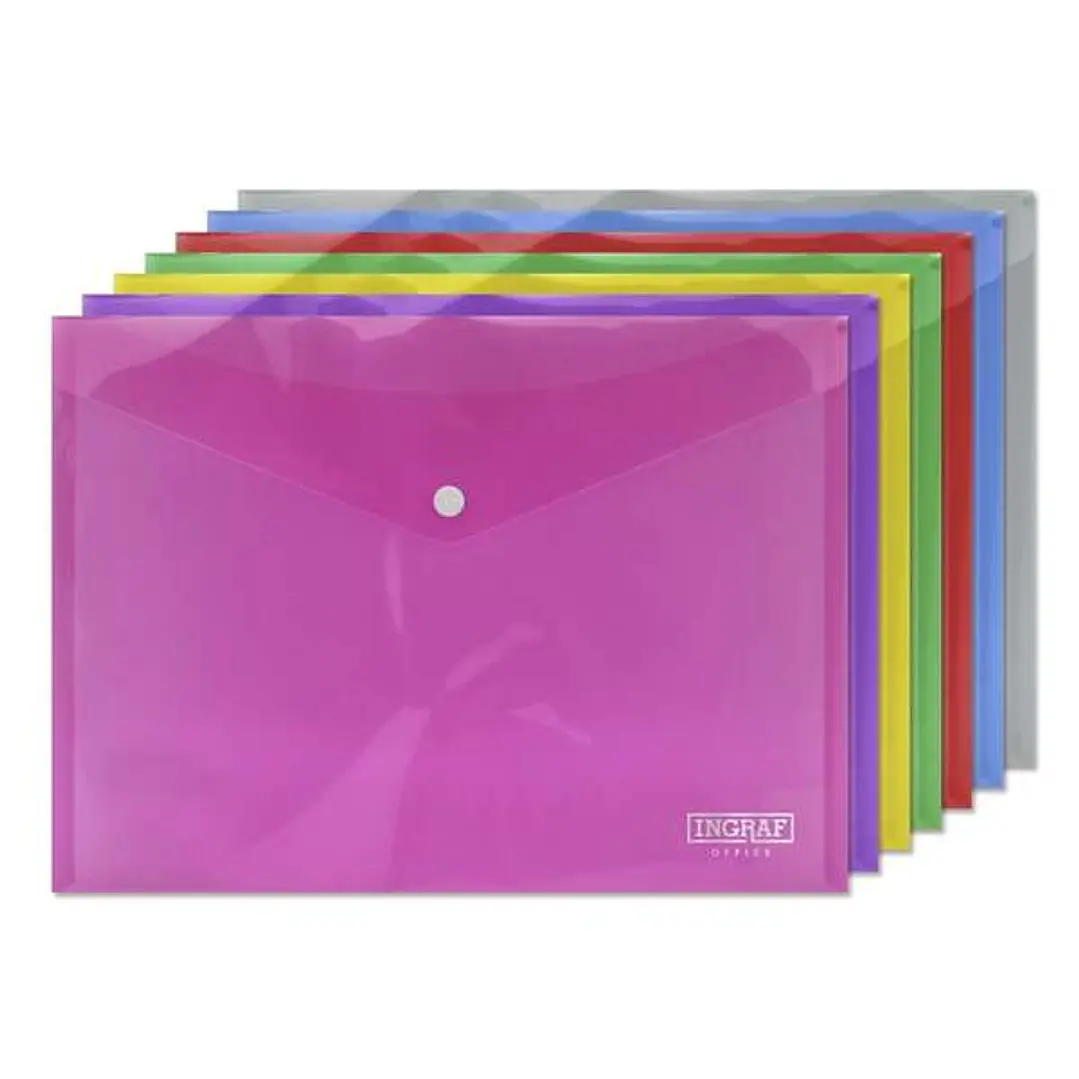 Ingraf Pack de 10 Sobres con Cierre de Broche - Polipropileno - Tamaño A4 - Colores Surtidos 1