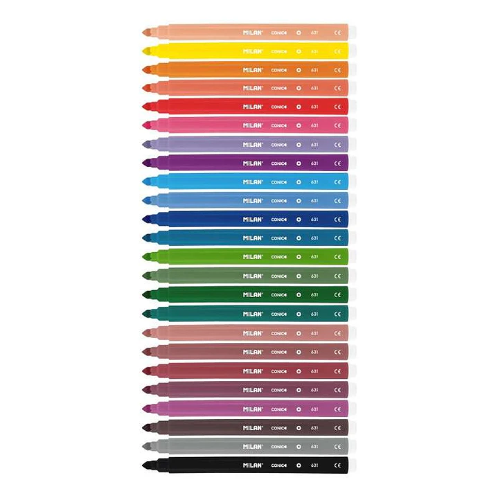 Milan Pack de 24 Rotuladores - Punta Conica 5mm - Tinta al Agua - Lavable - Colores Surtidos 1