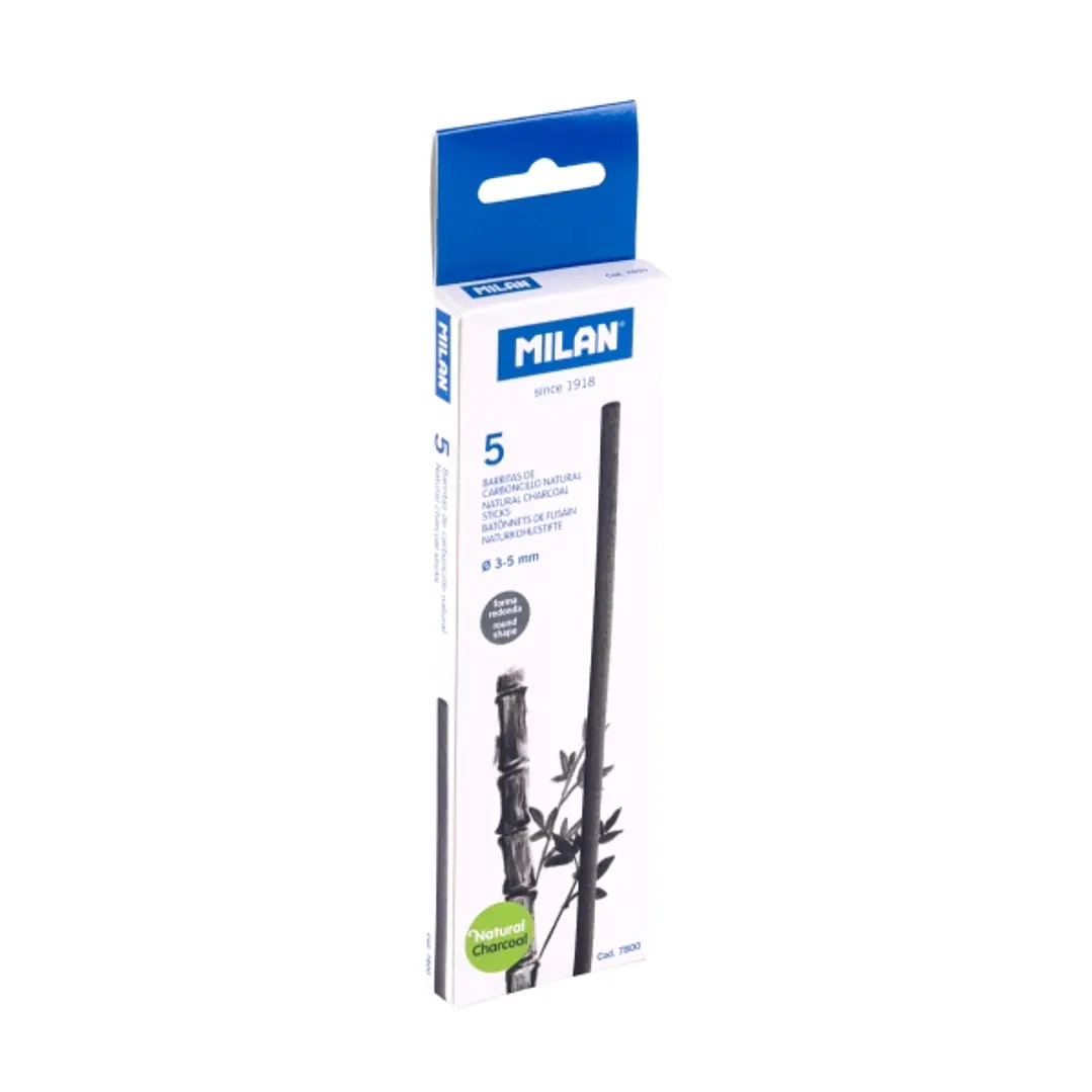 Milan Pack de 5 Barritas de Carboncillo - Natural - Redondo de 3-5mm - Color Negro 1