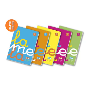 Lamela Pack de 5 Libretas Grapadas con 50 Hojas de 90g/m2 con Margen - Formato A4 - Pauta Cuadrovia de 5mm - Cubierta de Polipropileno Fluorescente - 