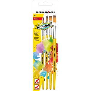 Eberhard Faber Winner Pack con 4 Pinceles de Pelo Sintetico Tamaños 4, 6, 8, 12 - Virola de Aluminio