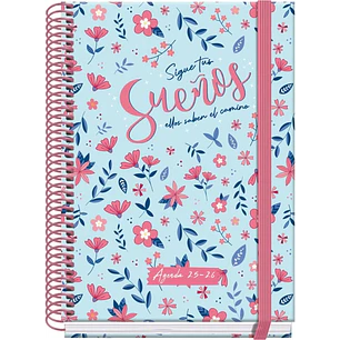 Dohe Blossom Agenda Escolar 25/26 Espiral A5 - Dia Pagina - Papel 70g/m2 - 4 Hojas de Pegatinas - Cubierta de Carton Plastificado - Cierre con Goma El