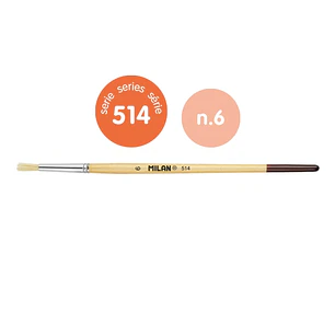 Milan 514 Pack de 10 Pinceles Redondos - Numero 6 - Bolsa con Colgador - Cerda Natural - Mango Corto - Color Madera Claro