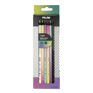 Milan Sunset Pack de 6 Lapices de Colores - Madera Negra - Mina Gruesa - Redondos - Colores Surtidos