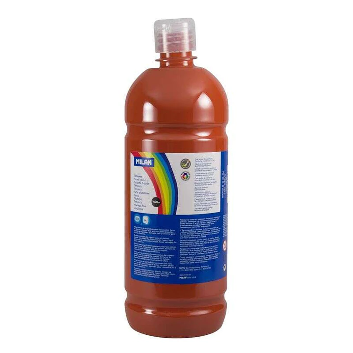 Milan Botella de Tempera 1000ml - Tapon Dosificador - Secado Rapido - Mezclable - Color Marron 1