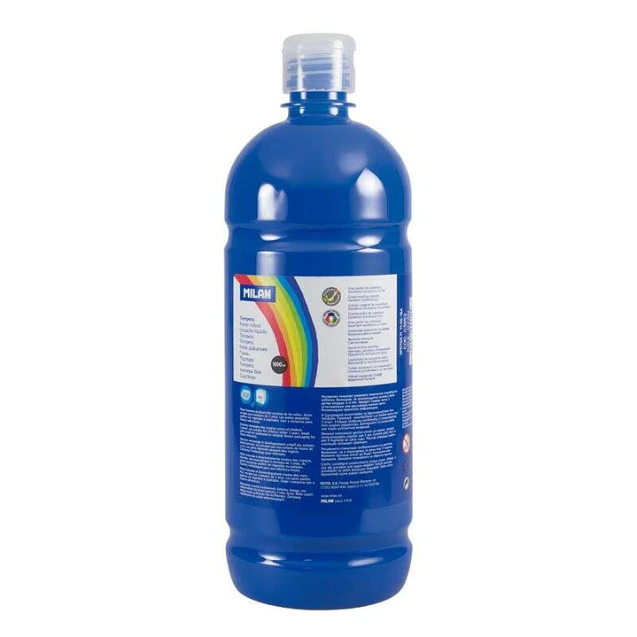Milan Botella de Tempera 1000ml - Tapon Dosificador - Secado Rapido - Mezclable - Color Azul Cyan 1