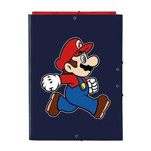 Safta Super Mario Trick Carpeta de 3 Solapas - Formato Folio - Cierre con Gomas Elasticas - Tapas Duras Forradas - 26x33.5x2.5cm - Color Azul Marino