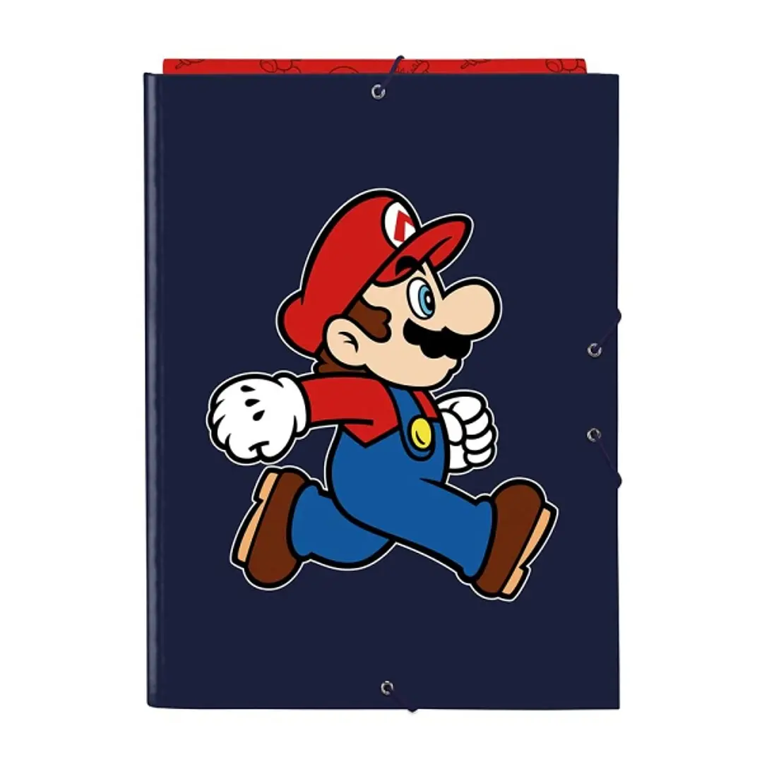 Safta Super Mario Trick Carpeta de 3 Solapas - Formato Folio - Cierre con Gomas Elasticas - Tapas Duras Forradas - 26x33.5x2.5cm - Color Azul Marino 1