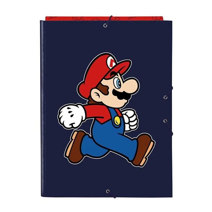 Safta Super Mario Trick Carpeta de 3 Solapas - Formato Folio - Cierre con Gomas Elasticas - Tapas Duras Forradas - 26x33.5x2.5cm - Color Azul Marino 1
