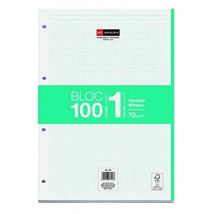 Miquel Rius Bloc1 Bloc Encolado Formato A4 - 100 Hojas de 70gr con 4 Taladros - Banda de las Hojas Turquesa - Base de Carton - Cuadricula 5x5